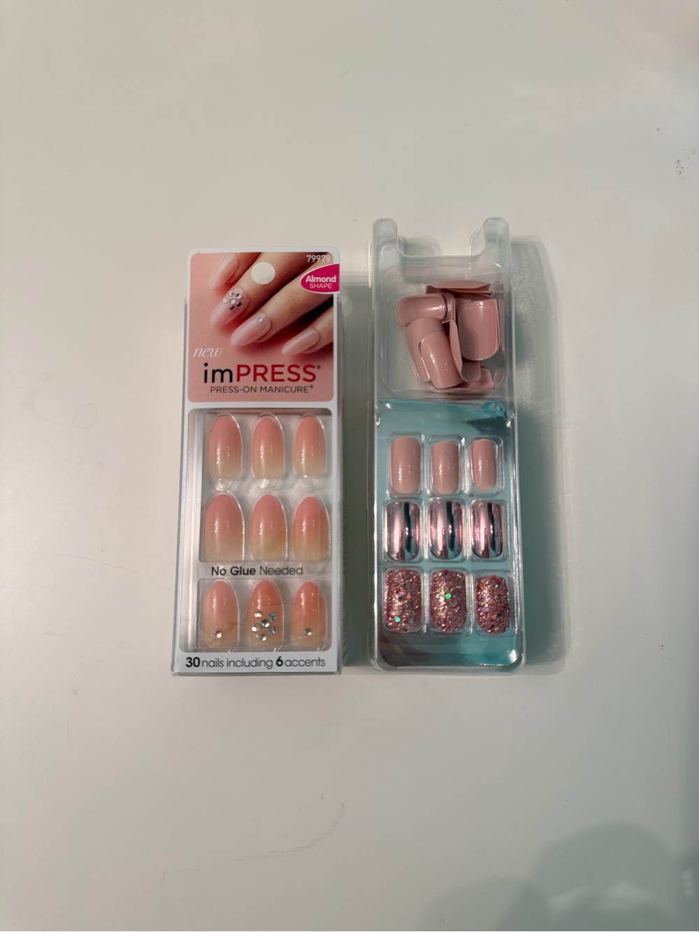 imPRESS Pink Almond & Glitter Press-On Nail Set (selling both together)